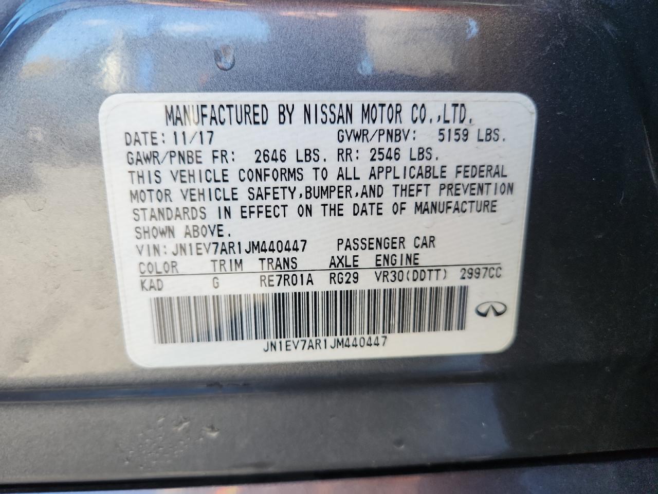 2018 Infiniti Q50 Luxe VIN: JN1EV7AR1JM440447 Lot: 86785855