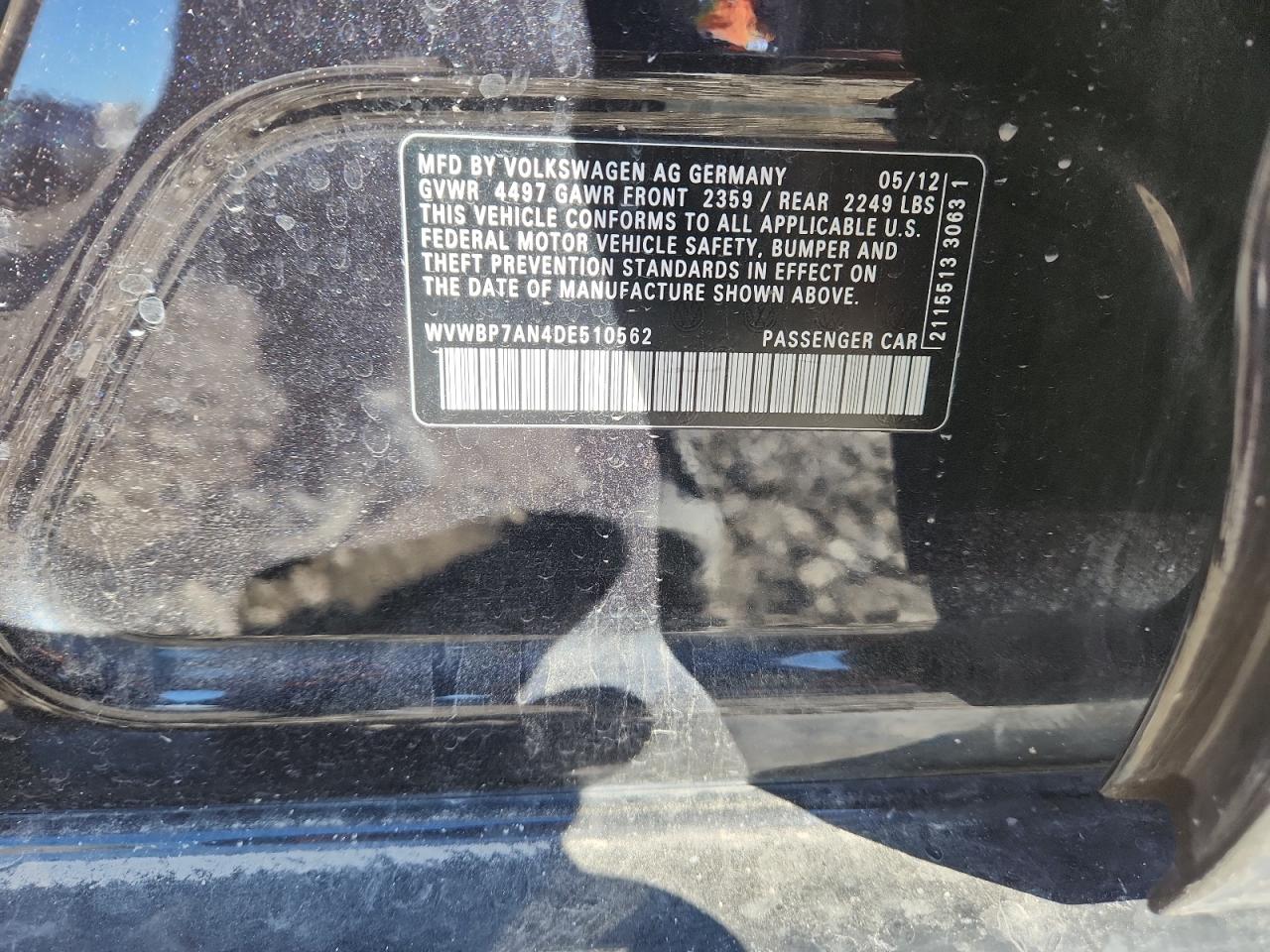 2013 Volkswagen Cc Sport VIN: WVWBP7AN4DE510562 Lot: 82772535