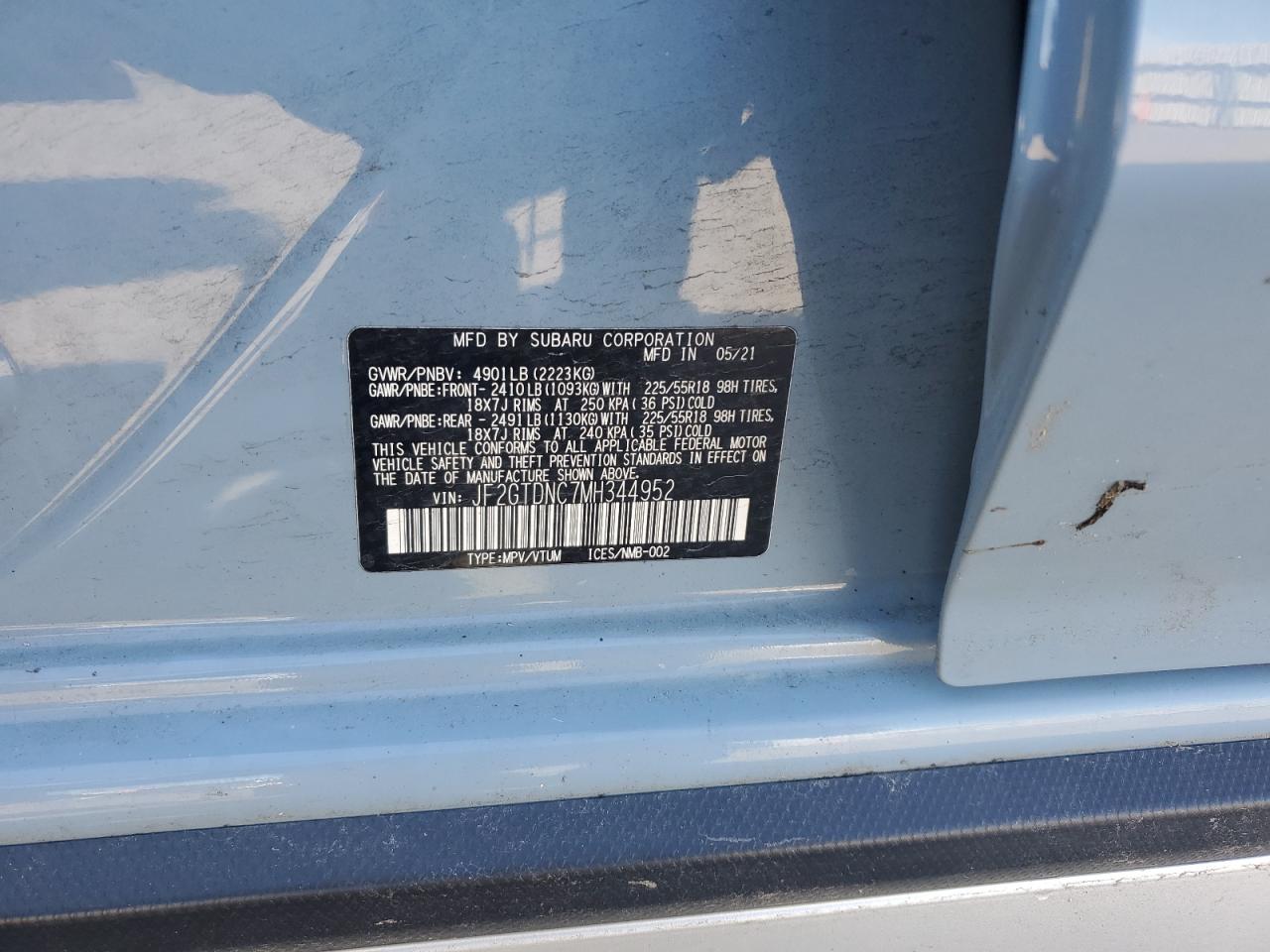 2021 Subaru Crosstrek Limited VIN: JF2GTDNC7MH344952 Lot: 85477805