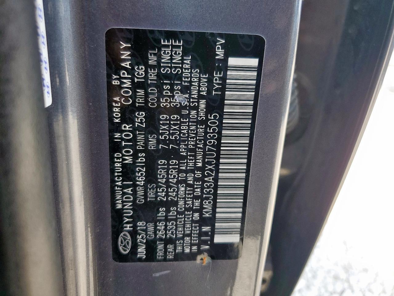 2018 Hyundai Tucson Value VIN: KM8J33A2XJU793505 Lot: 84971415