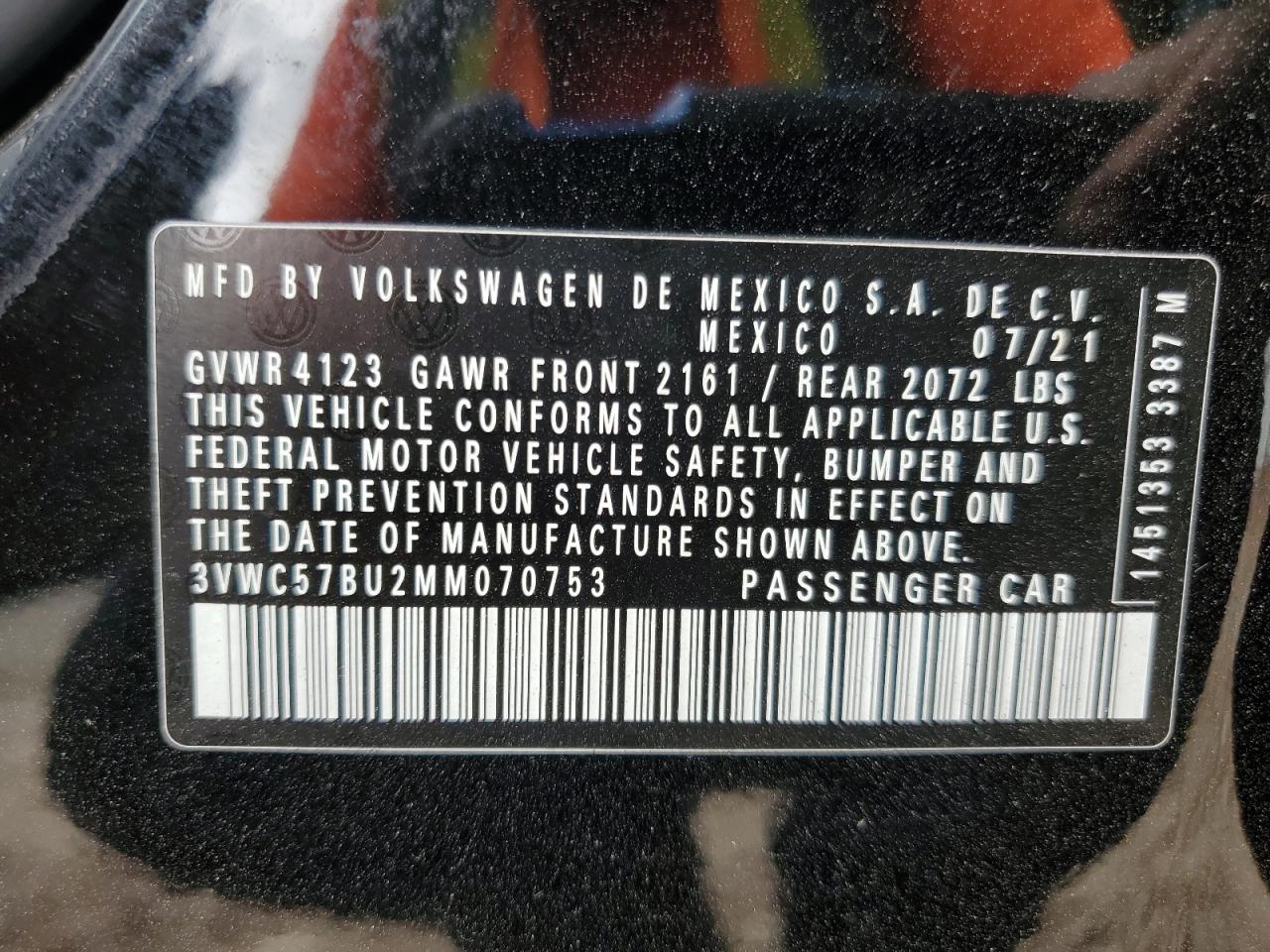 2021 Volkswagen Jetta S VIN: 3VWC57BU2MM070753 Lot: 85841305