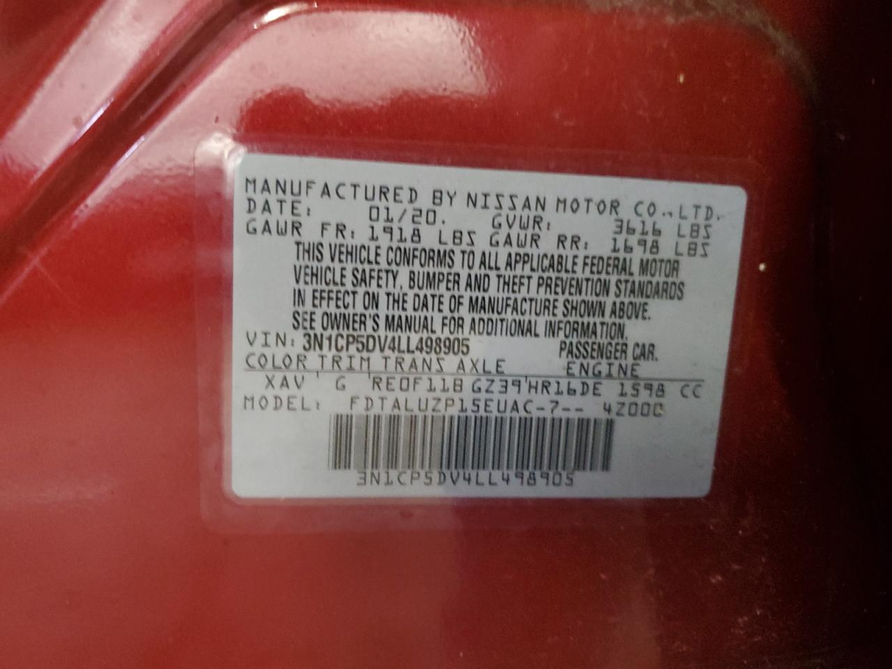 2020 Nissan Kicks Sr VIN: 3N1CP5DV4LL498905 Lot: 90649725