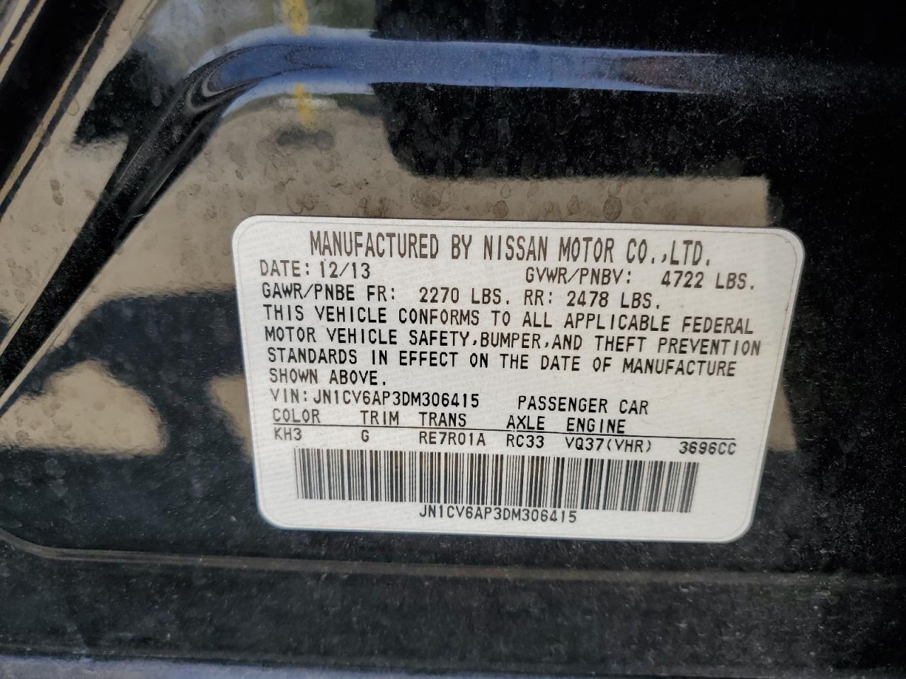 2013 Infiniti G37 Base VIN: JN1CV6AP3DM306415 Lot: 82376595