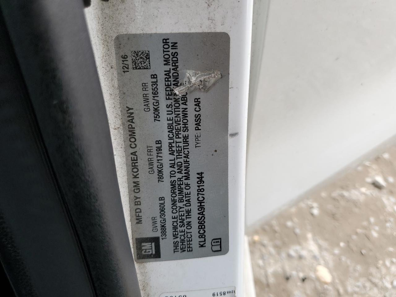 2017 Chevrolet Spark Ls VIN: KL8CB6SA9HC781944 Lot: 86795215