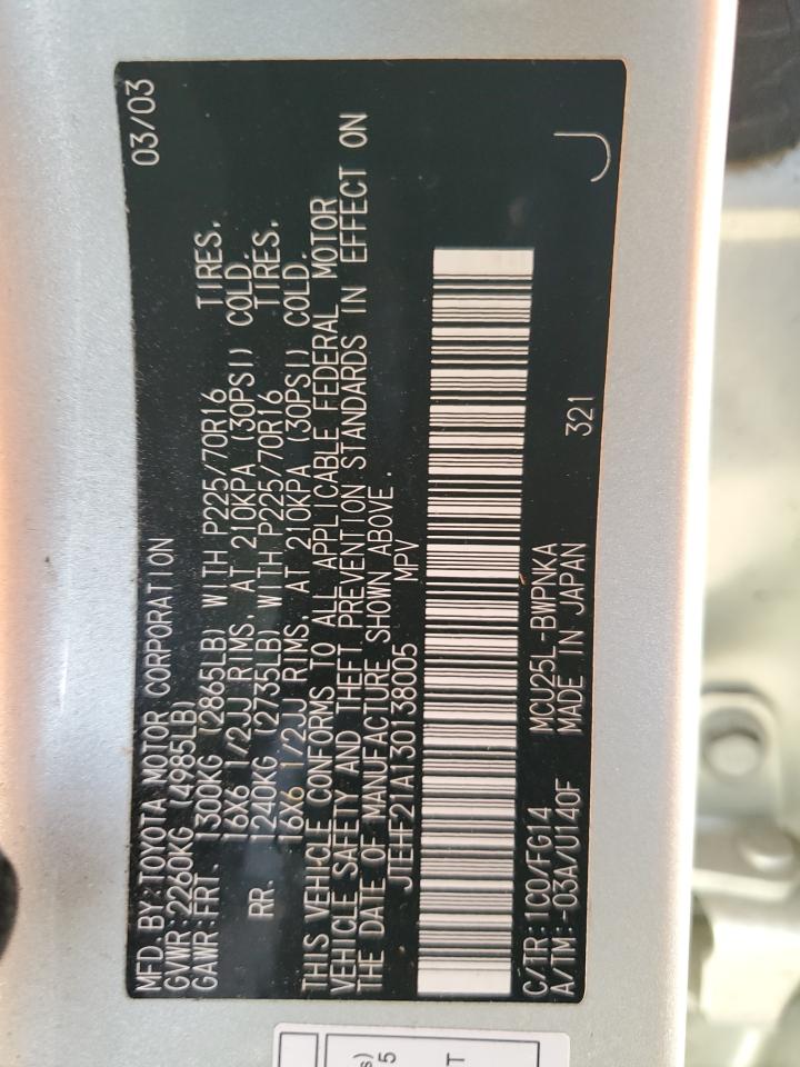 2003 Toyota Highlander Limited VIN: JTEHF21A130138005 Lot: 84811525