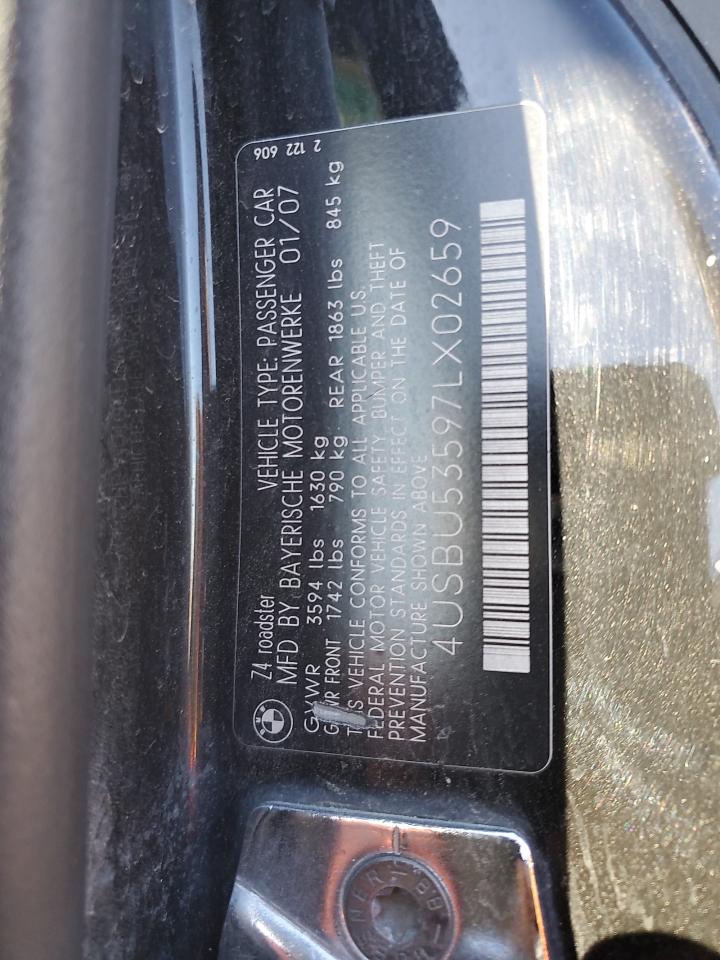 2007 BMW Z4 3.0Si VIN: 4USBU53597LX02659 Lot: 82623755