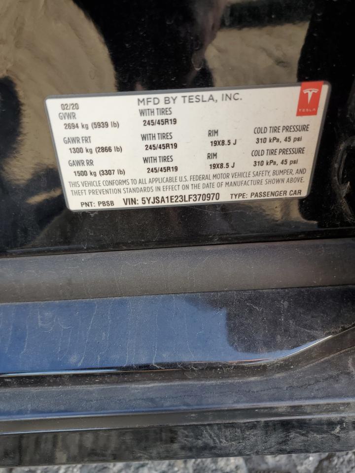 2020 Tesla Model S VIN: 5YJSA1E23LF370970 Lot: 91092255
