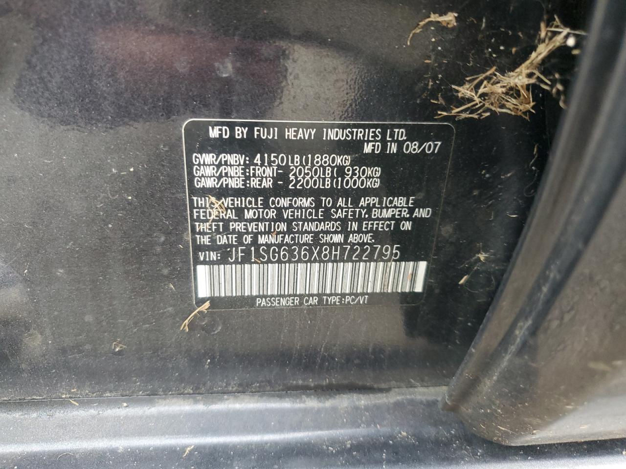2008 Subaru Forester 2.5X VIN: JF1SG636X8H722795 Lot: 82302515