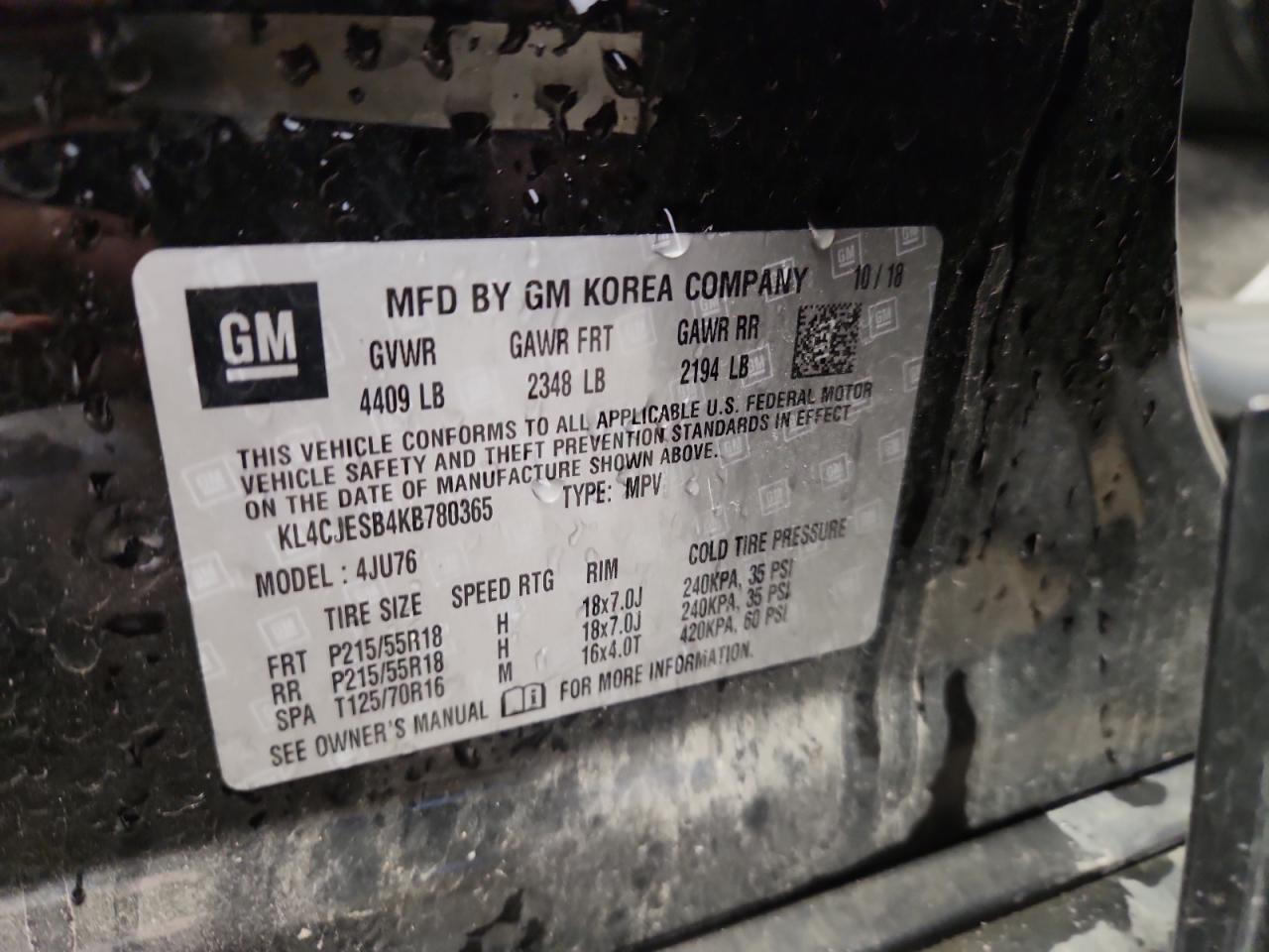 2019 Buick Encore Preferred VIN: KL4CJESB4KB780365 Lot: 86261355