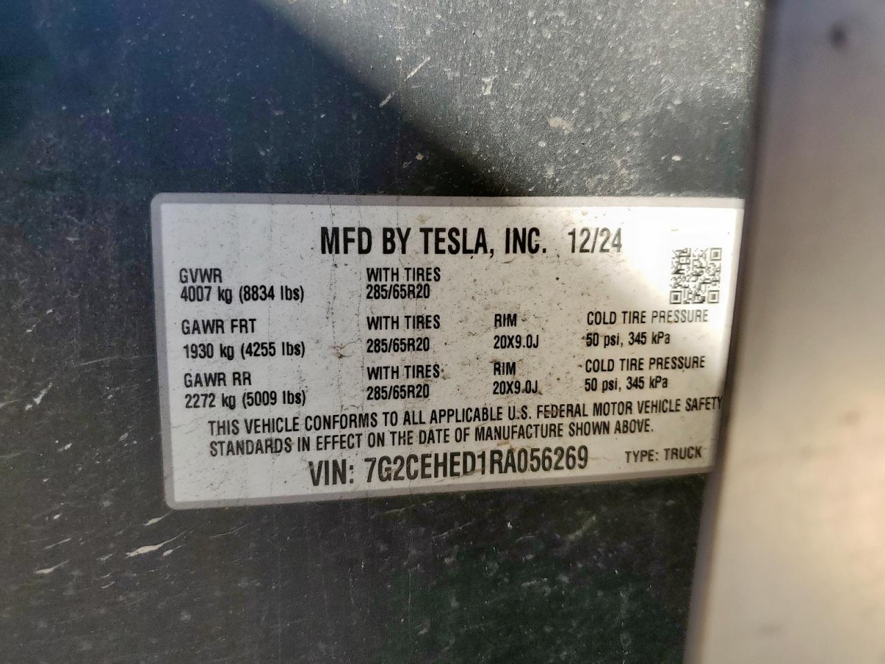 2024 Tesla Cybertruck VIN: 7G2CEHED1RA056269 Lot: 86089765