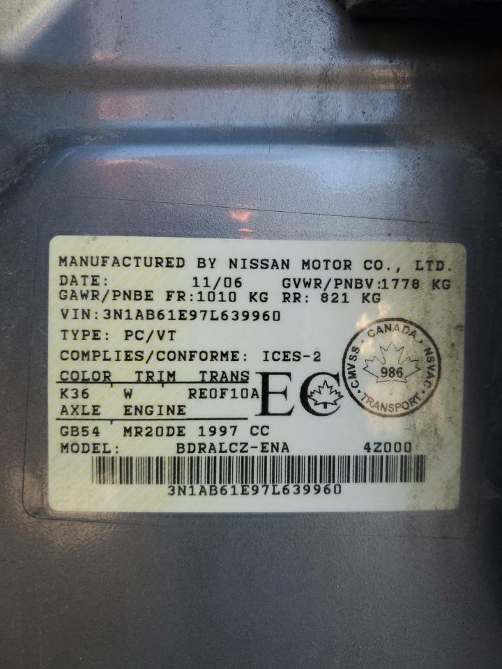2007 Nissan Sentra 2.0 VIN: 3N1AB61E97L639960 Lot: 82515395