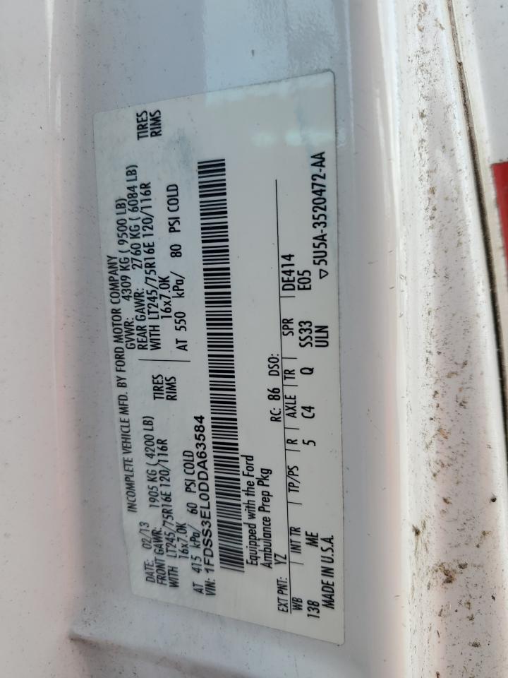 2013 Ford Econoline E350 Super Duty Van VIN: 1FDSS3EL0DDA63584 Lot: 85921895