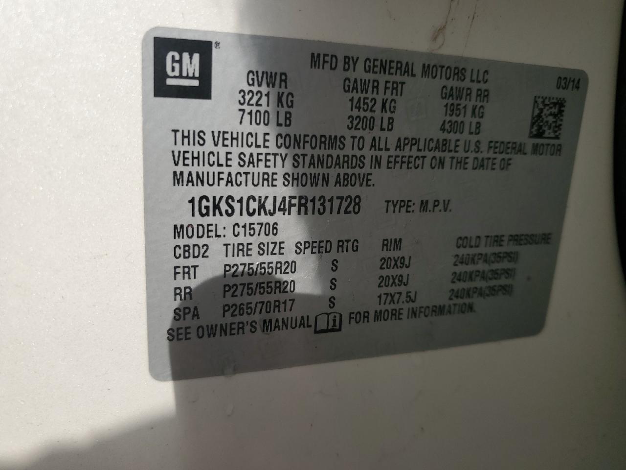 2015 GMC Yukon Denali VIN: 1GKS1CKJ4FR131728 Lot: 87231235