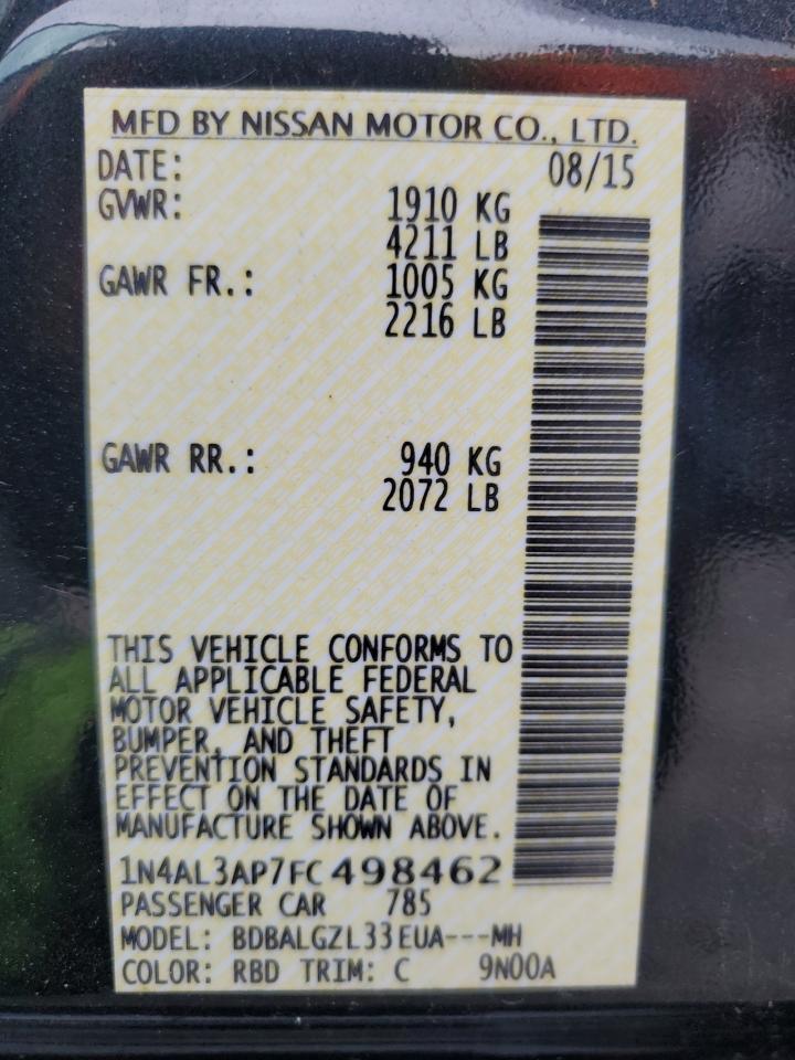 2015 Nissan Altima 2.5 VIN: 1N4AL3AP7FC498462 Lot: 85299115