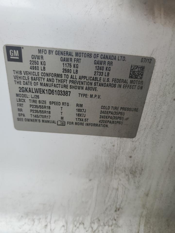 2013 GMC Terrain Slt VIN: 2GKALWEK1D6103387 Lot: 85564005