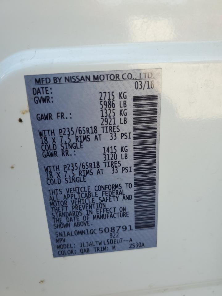 2016 Infiniti Qx60 VIN: 5N1AL0MN1GC508791 Lot: 82191795