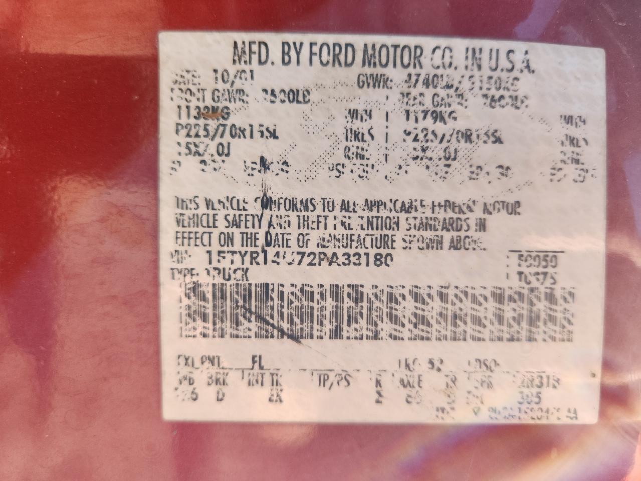 2002 Ford Ranger VIN: 1FTYR14U72PA33180 Lot: 82417535