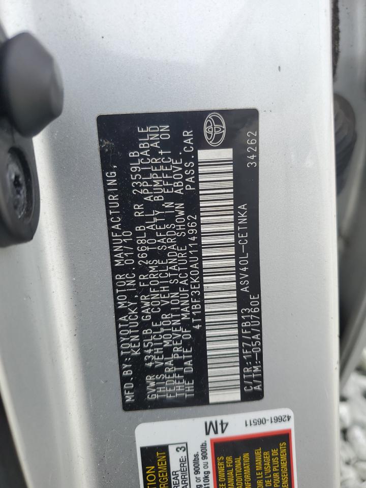 2010 Toyota Camry Base VIN: 4T1BF3EK0AU114962 Lot: 82423425