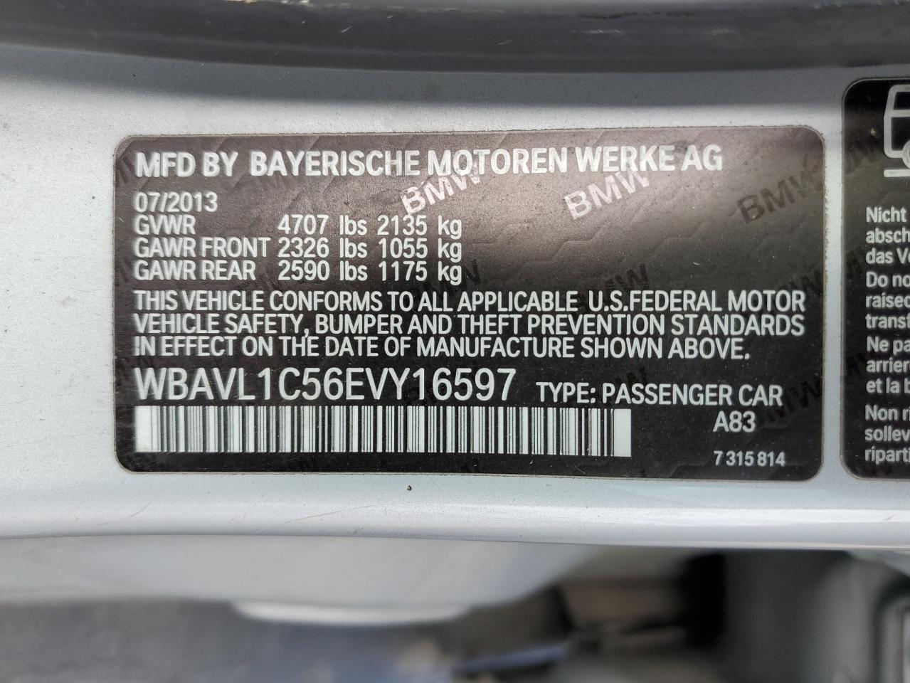 2014 BMW X1 xDrive28I VIN: WBAVL1C56EVY16597 Lot: 82197505