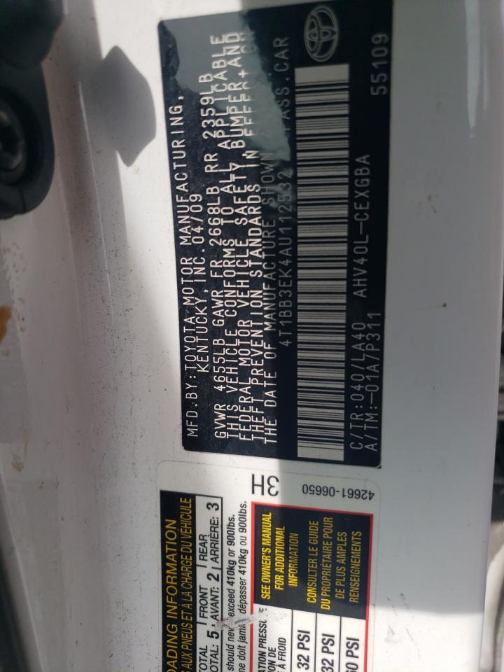 2010 Toyota Camry Hybrid VIN: 4T1BB3EK4AU112531 Lot: 82383845