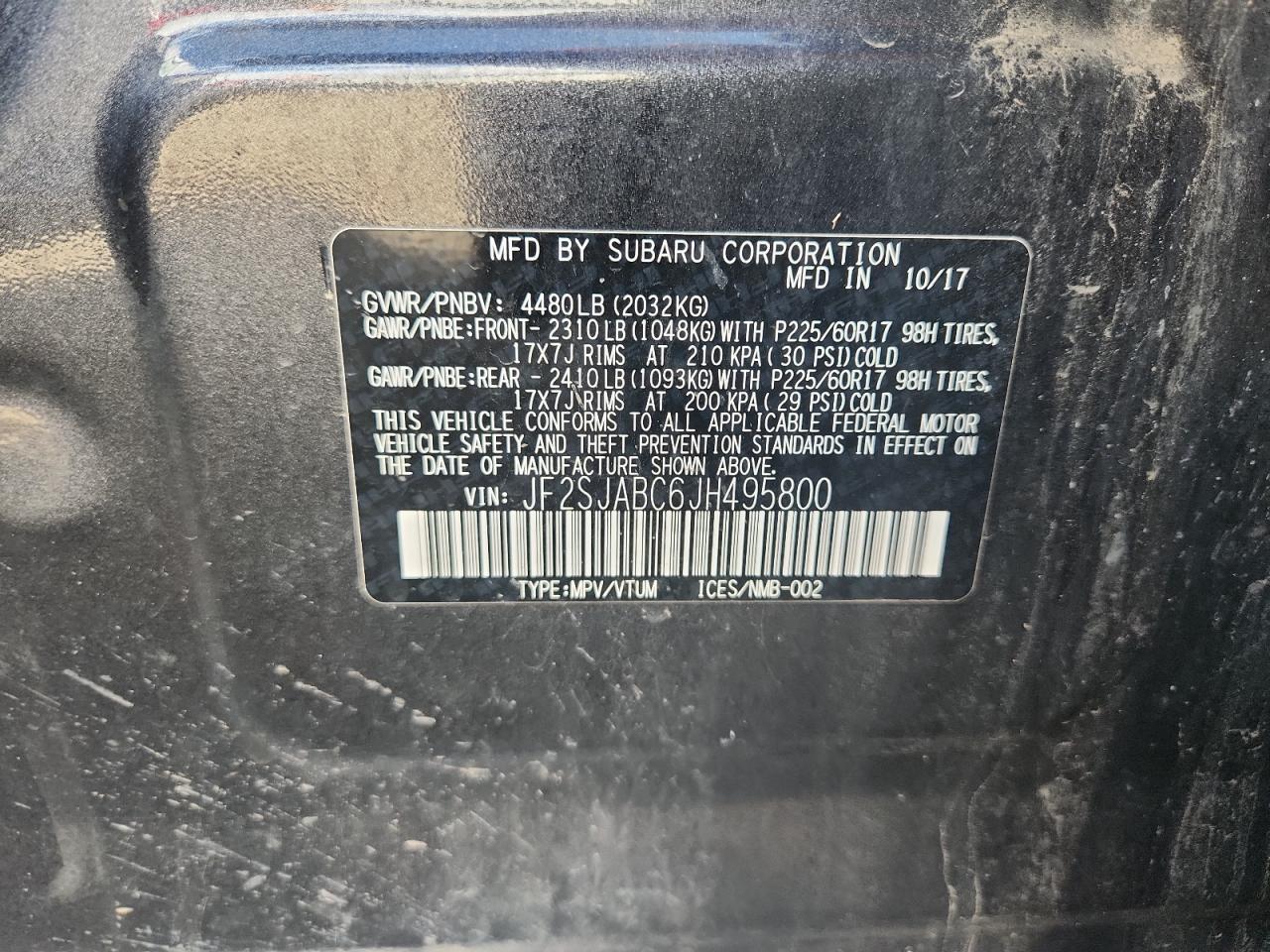 2018 Subaru Forester 2.5I VIN: JF2SJABC6JH495800 Lot: 82242935