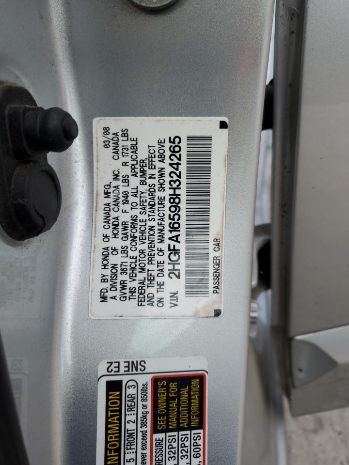 2008 Honda Civic Lx VIN: 2HGFA16598H324265 Lot: 82282325