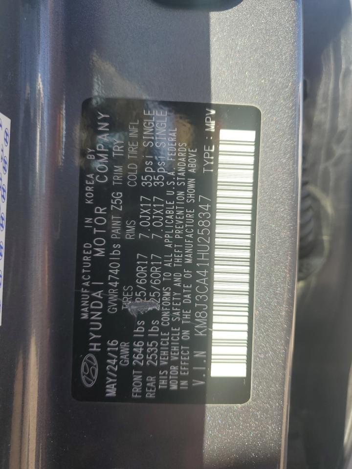 2017 Hyundai Tucson Limited VIN: KM8J3CA41HU258347 Lot: 86071445