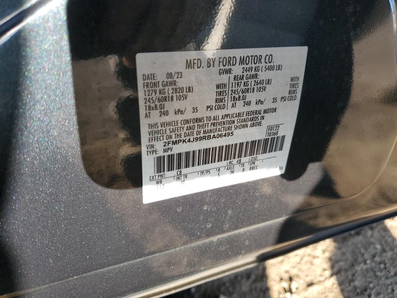 2024 Ford Edge Sel VIN: 2FMPK4J99RBA06495 Lot: 84989075