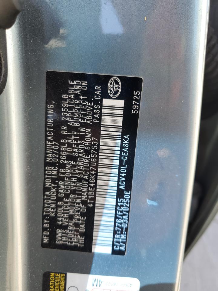 2007 Toyota Camry Ce VIN: 4T1BE46K47U657537 Lot: 85732255