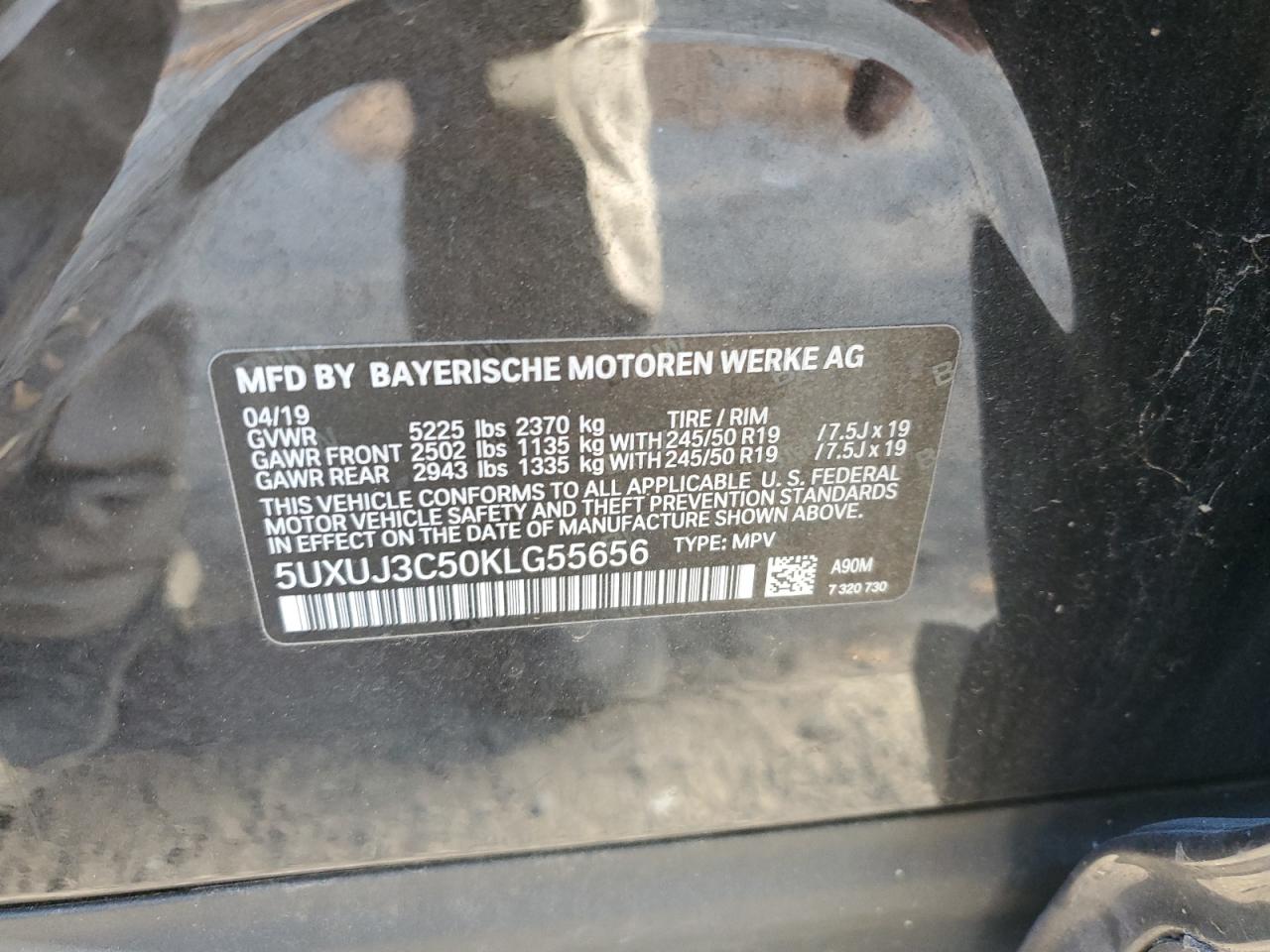 2019 BMW X4 xDrive30I VIN: 5UXUJ3C50KLG55656 Lot: 82674035