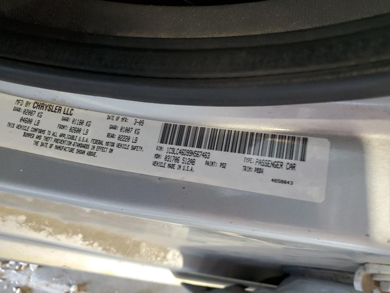 2009 Chrysler Sebring Lx VIN: 1C3LC46D99N567463 Lot: 84762845