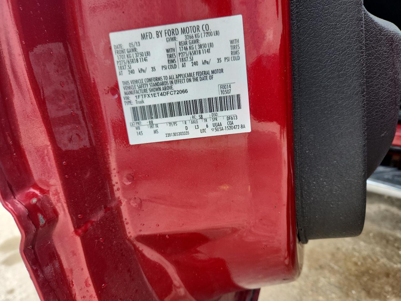 2013 Ford F150 Super Cab VIN: 1FTFX1ET4DFC72066 Lot: 84750045