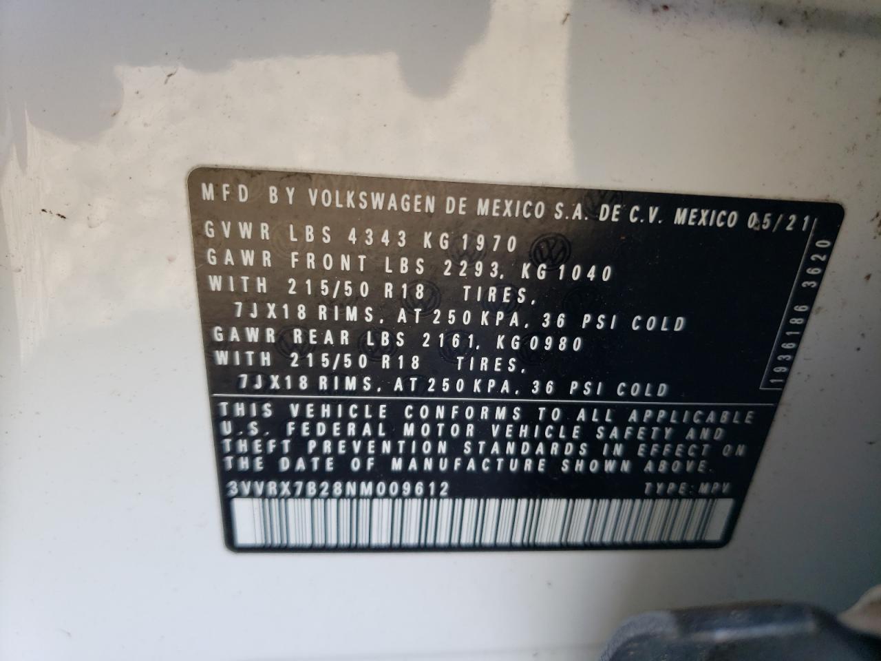 2022 Volkswagen Taos Se VIN: 3VVRX7B28NM009612 Lot: 89675675