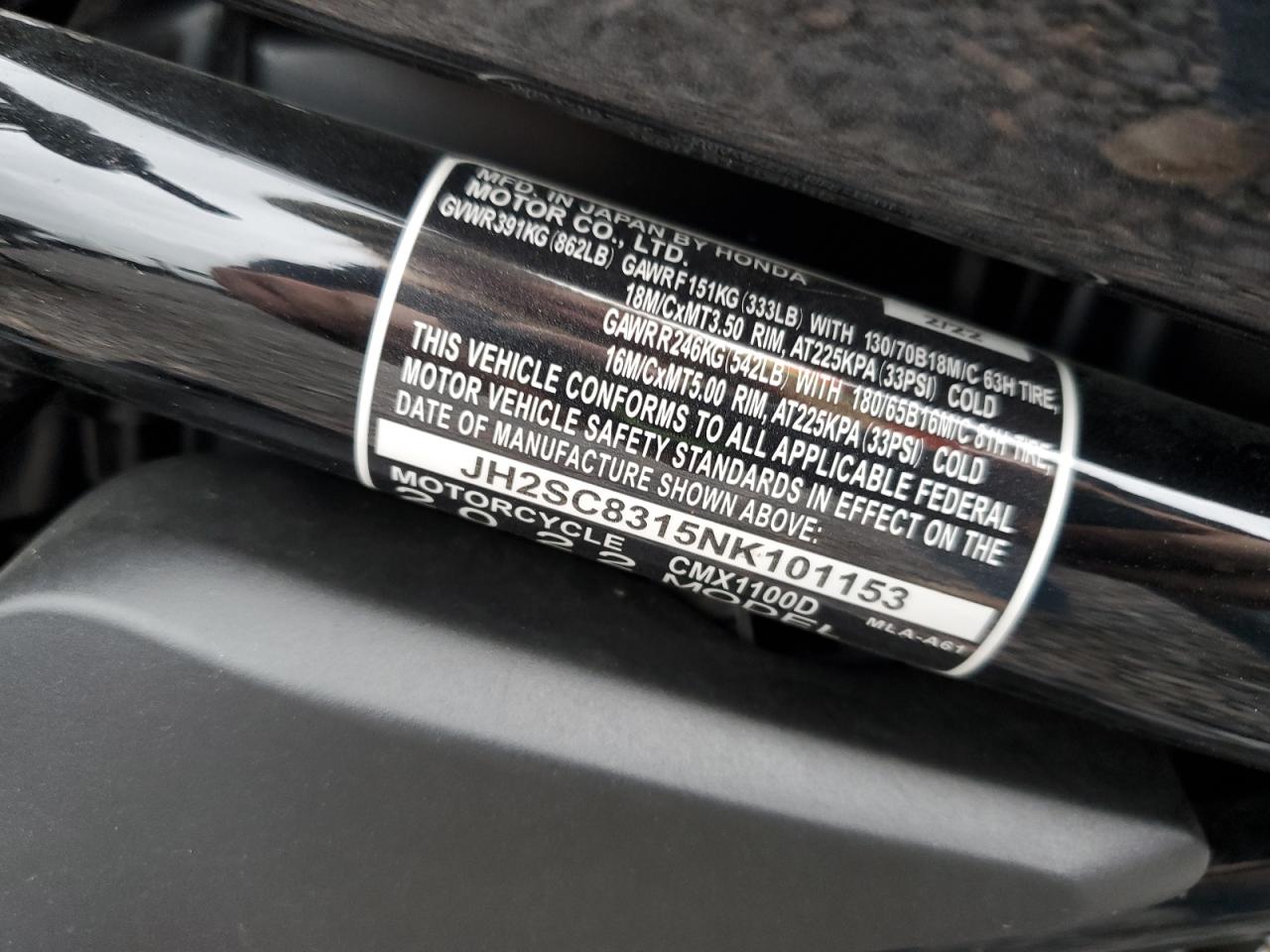 2022 Honda Cmx1100 D VIN: JH2SC8315NK101153 Lot: 89905285