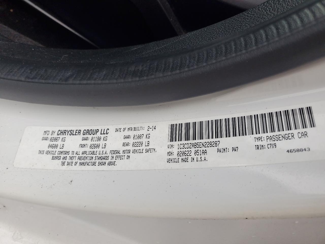 2014 Dodge Avenger Se VIN: 1C3CDZAB5EN228287 Lot: 86125625