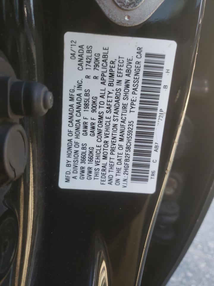 2012 Honda Civic Lx VIN: 2HGFB2F58CH559235 Lot: 82308545