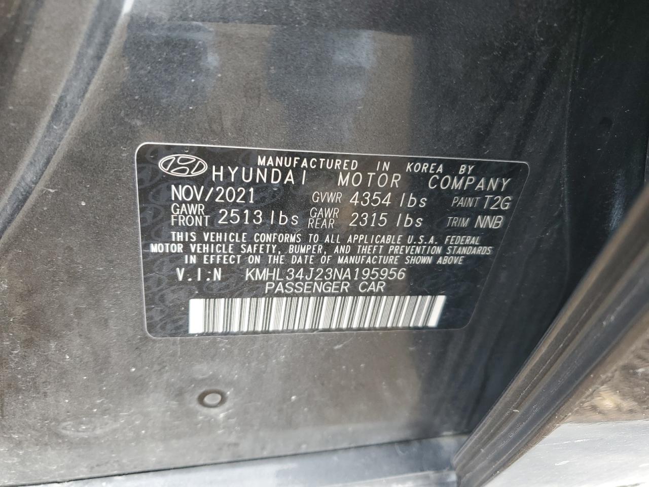 2022 Hyundai Sonata Limited VIN: KMHL34J23NA195956 Lot: 90369605