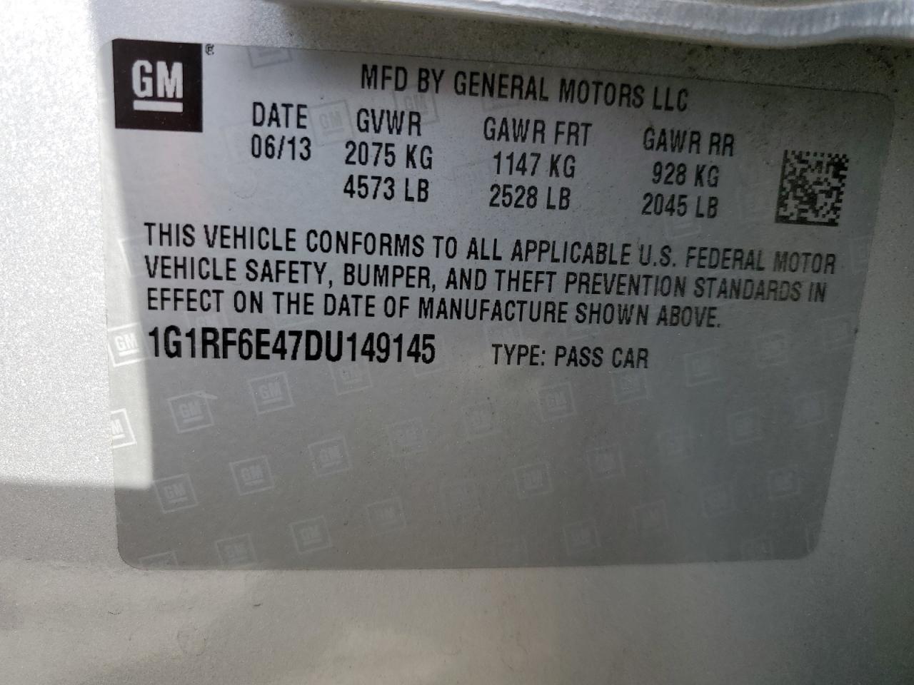 2013 Chevrolet Volt VIN: 1G1RF6E47DU149145 Lot: 82358015