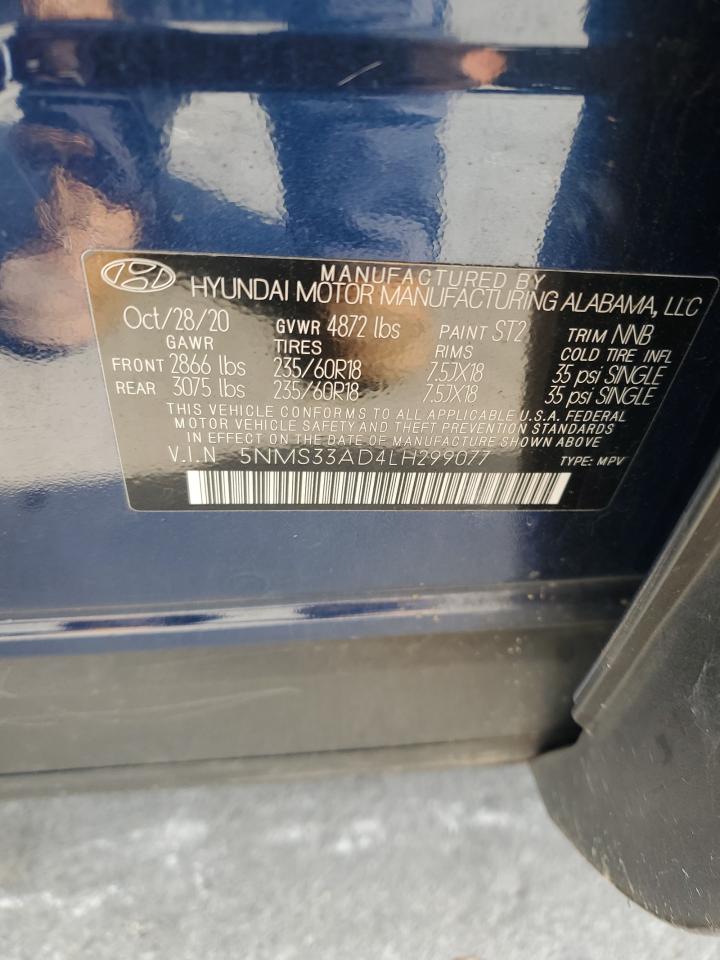 2020 Hyundai Santa Fe Sel VIN: 5NMS33AD4LH299077 Lot: 81985985