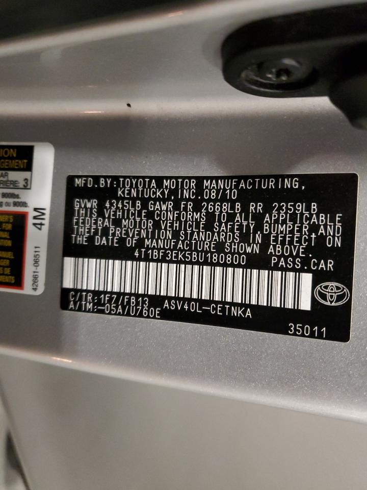 2011 Toyota Camry Base VIN: 4T1BF3EK5BU180800 Lot: 84961945