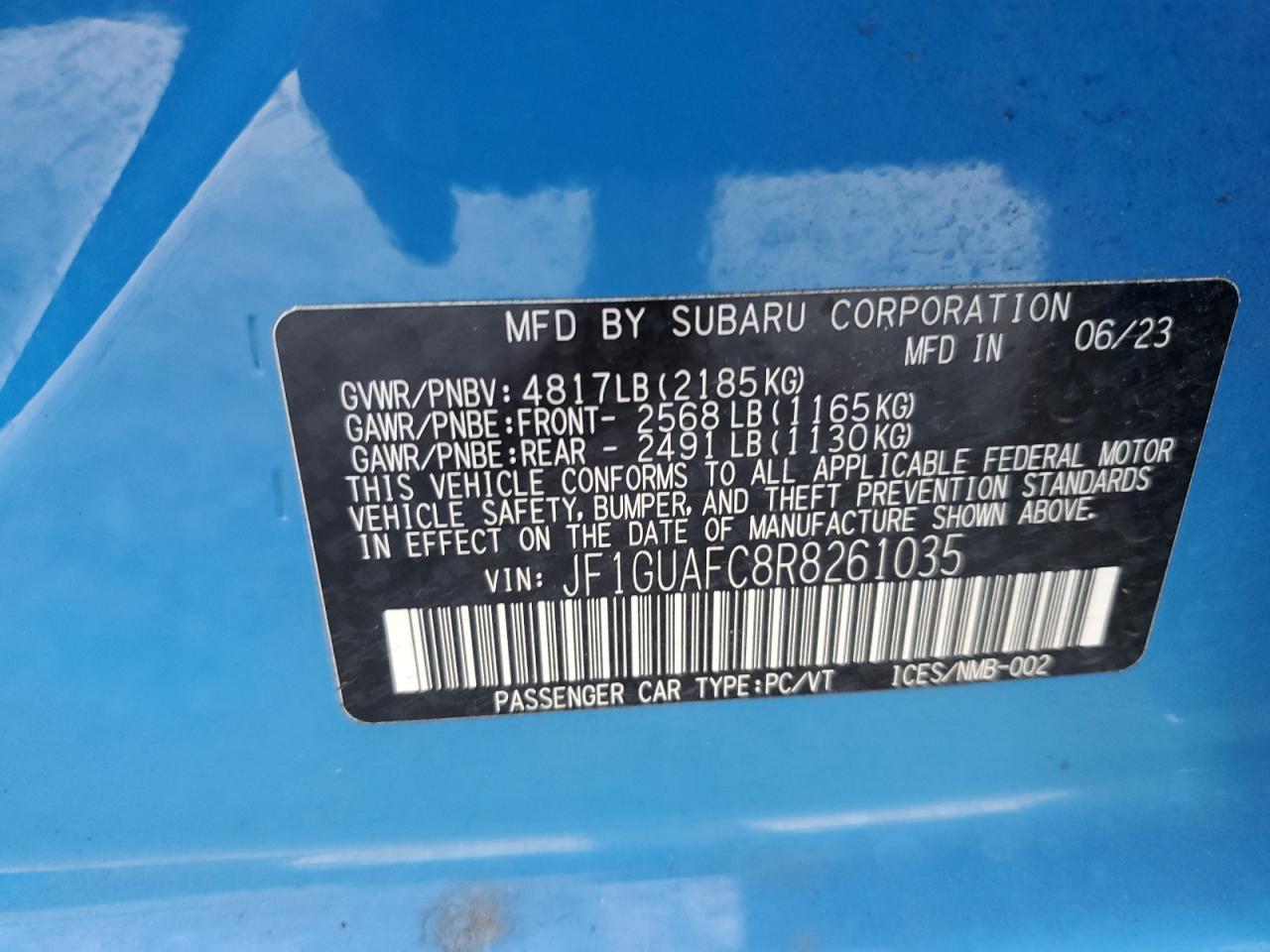 2024 Subaru Impreza Sport VIN: JF1GUAFC8R8261035 Lot: 84701625