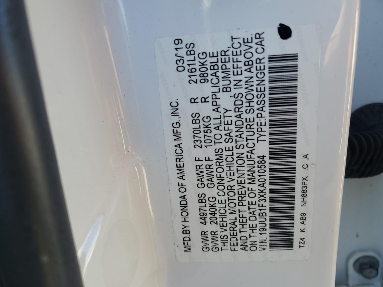 2019 Acura Tlx VIN: 19UUB1F3XKA010584 Lot: 82417235