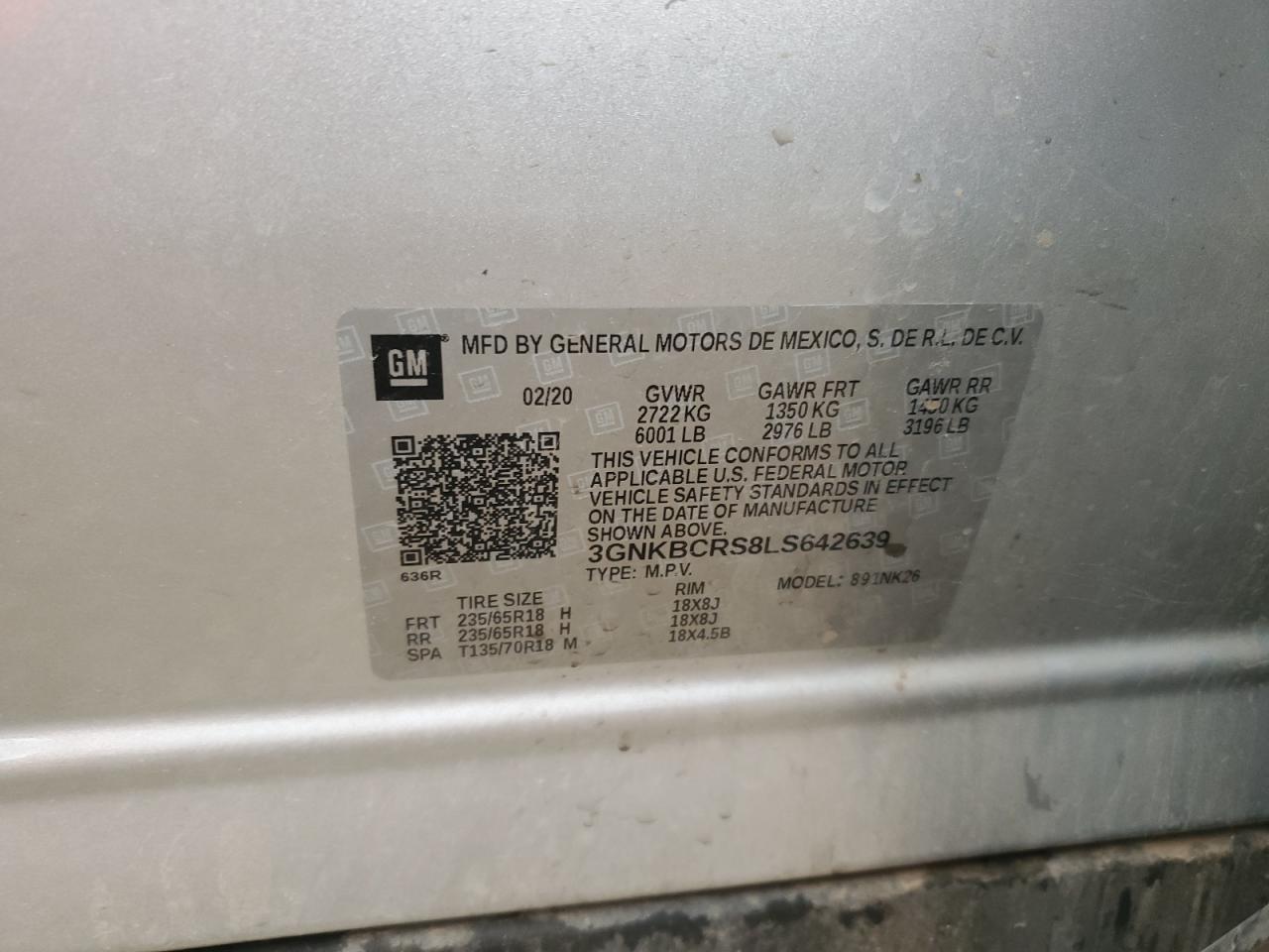 2020 Chevrolet Blazer 2Lt VIN: 3GNKBCRS8LS642639 Lot: 89485025