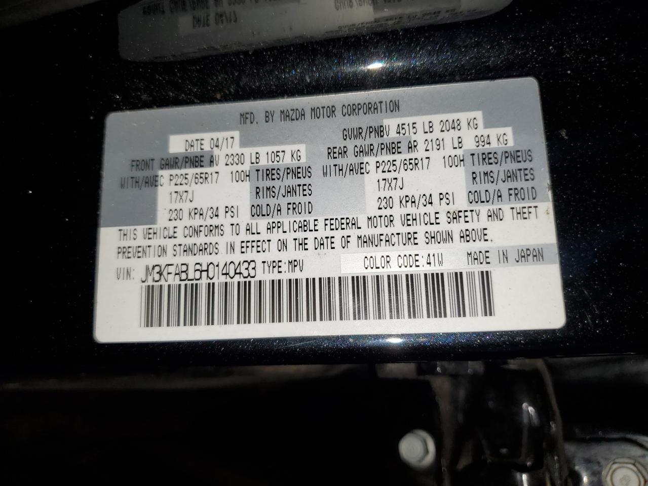 2017 Mazda Cx-5 Sport VIN: JM3KFABL6H0140433 Lot: 89882215