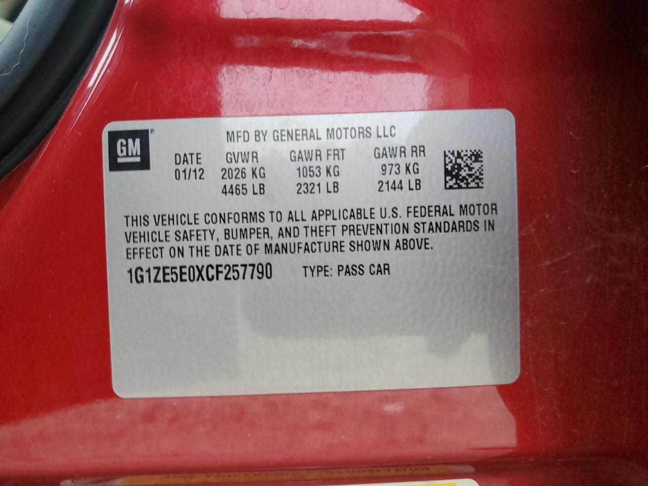 2012 Chevrolet Malibu Ltz VIN: 1G1ZE5E0XCF257790 Lot: 85523035