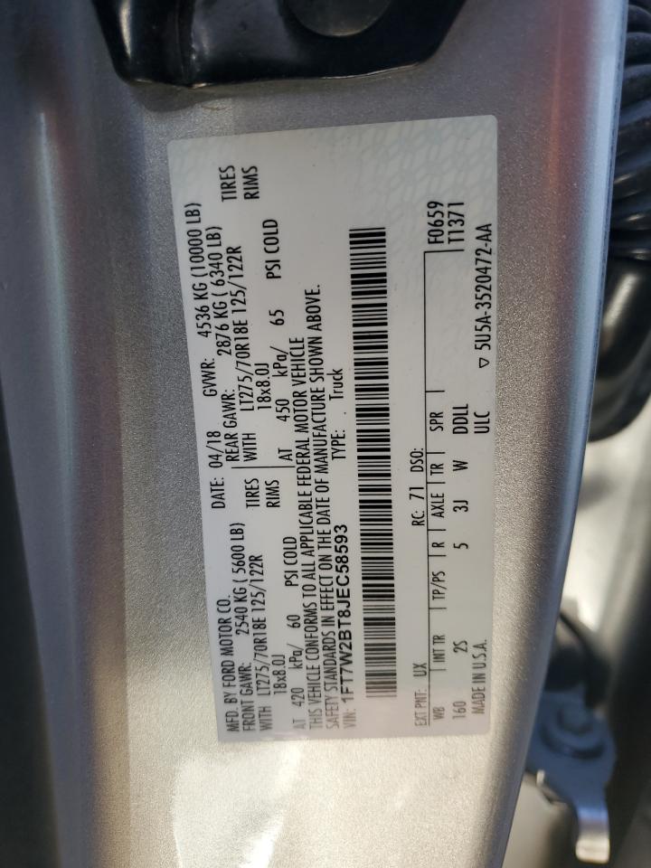 2018 Ford F250 Super Duty VIN: 1FT7W2BT8JEC58593 Lot: 86655055