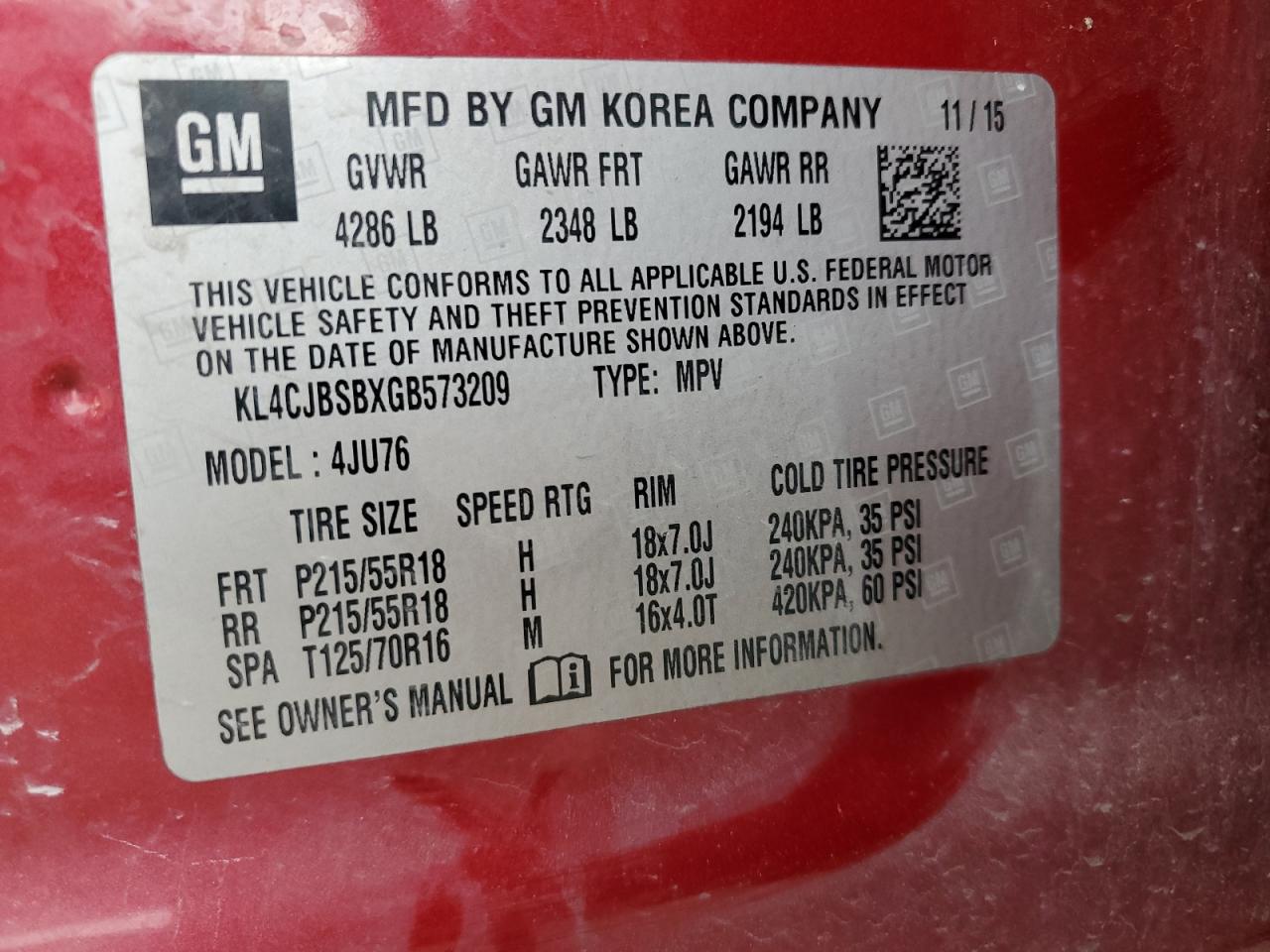 2016 Buick Encore Convenience VIN: KL4CJBSBXGB573209 Lot: 86271915