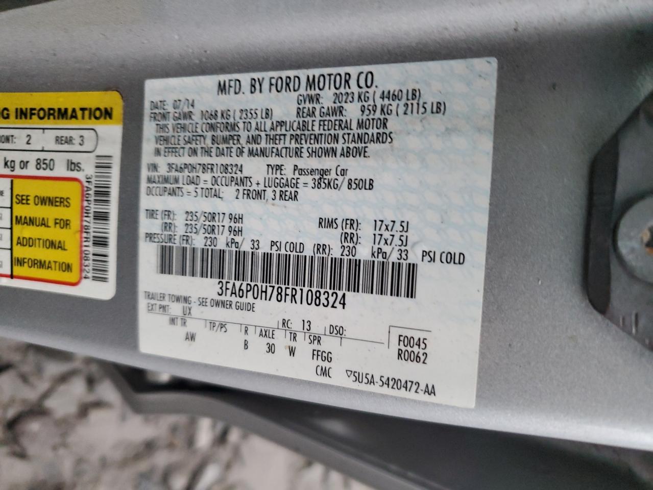 2015 Ford Fusion Se VIN: 3FA6P0H78FR108324 Lot: 90429265