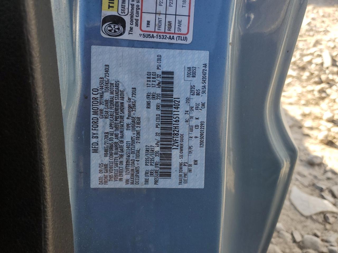 2006 Ford Mustang Gt VIN: 1ZVFT82H165114021 Lot: 82215925