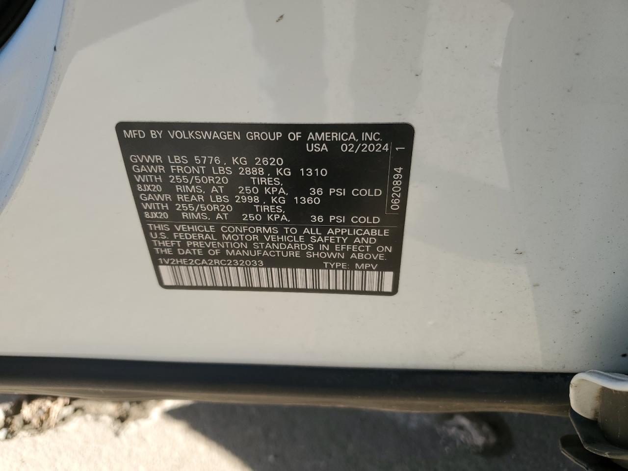 2024 Volkswagen Atlas Cross Sport Se VIN: 1V2HE2CA2RC232033 Lot: 86504125